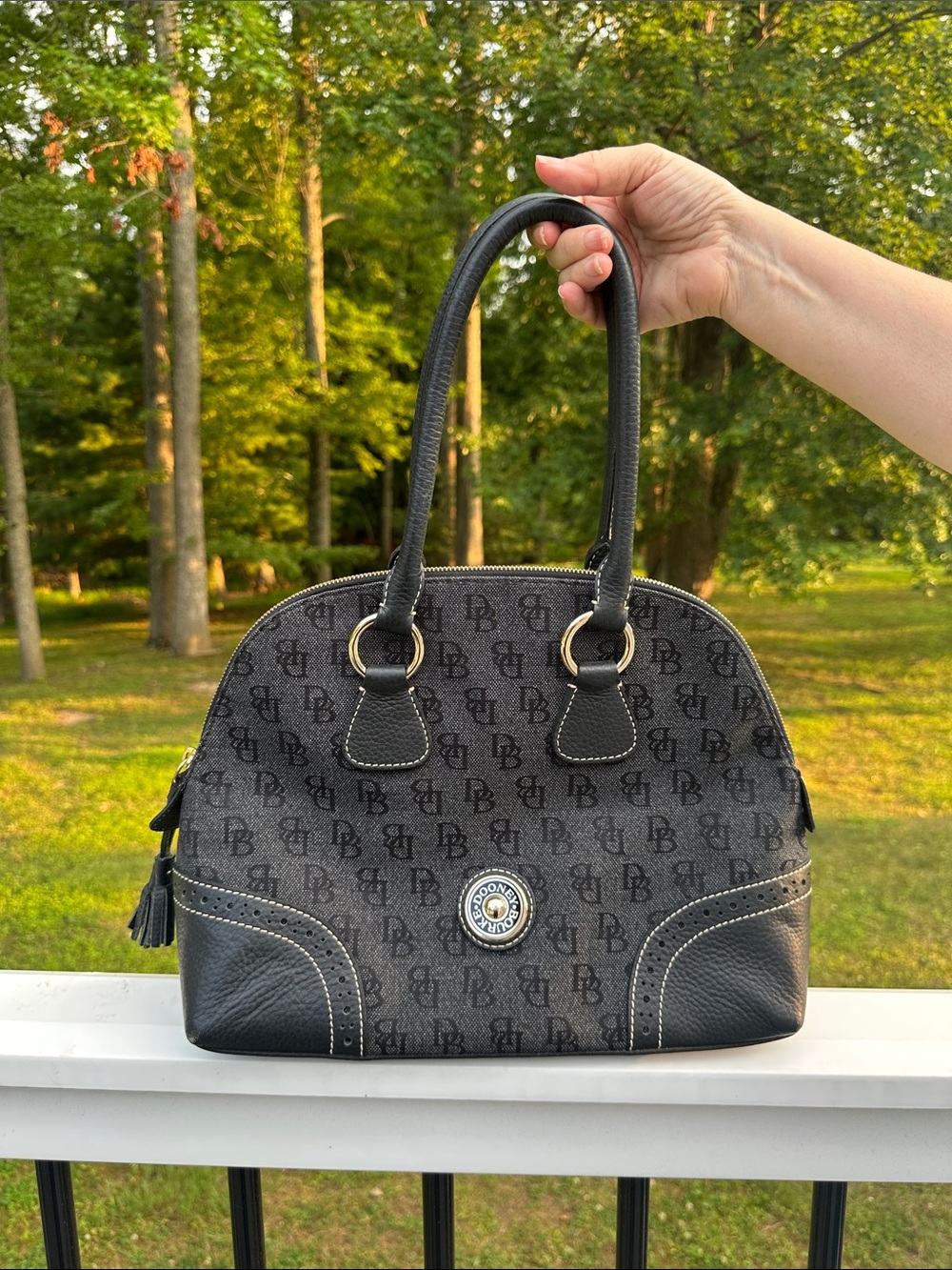 Dooney & Bourke Black and Gray Signature Dome Satchel